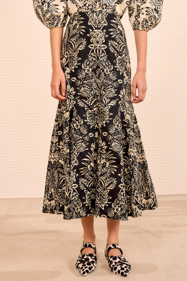 Ulla Johnson Clarisse Trumpet Midi Skirt Noir Flora