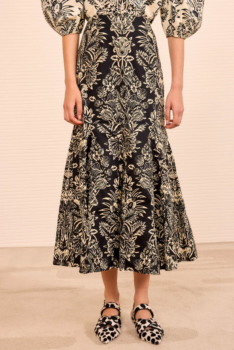 Ulla Johnson Clarisse Trumpet Midi Skirt Noir Flora