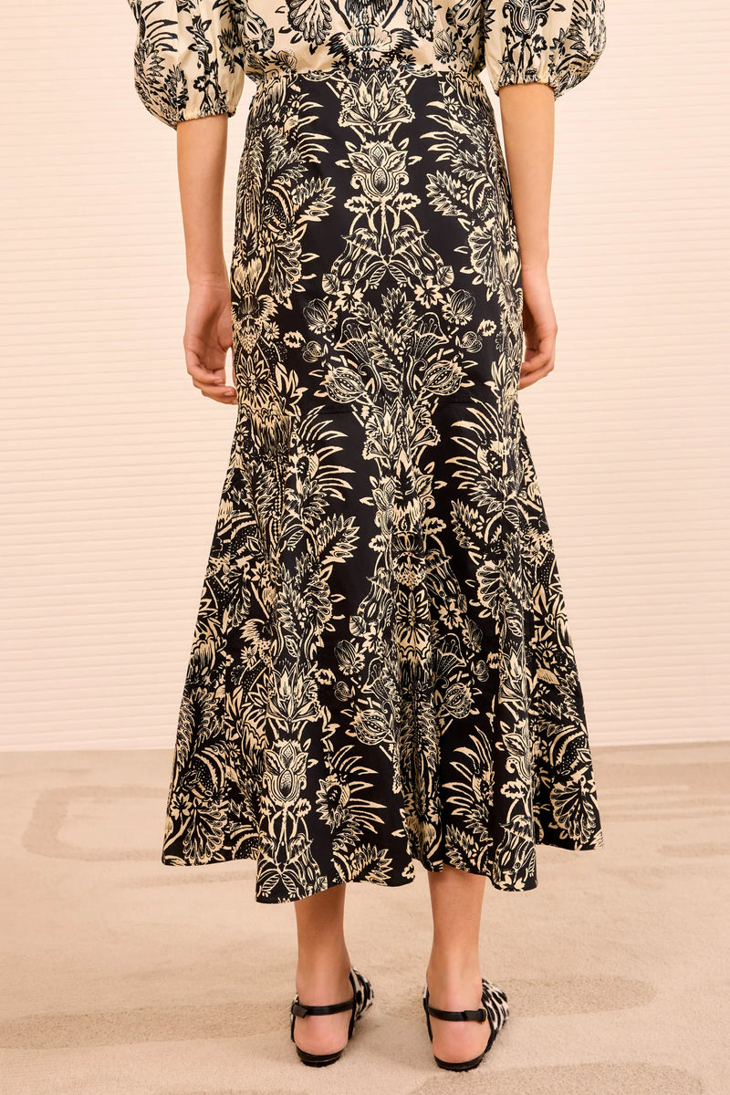 Ulla Johnson Clarisse Trumpet Midi Skirt Noir Flora