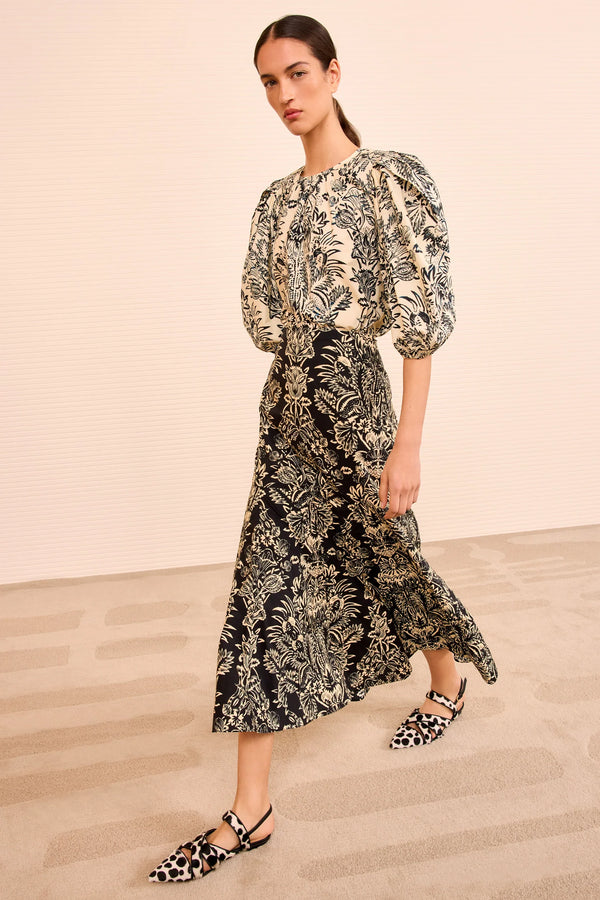 Ulla Johnson Clarisse Trumpet Midi Skirt Noir Flora