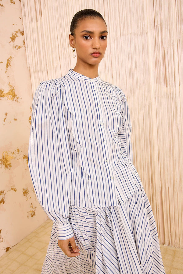 Ulla Johnson Cybil Long Sleeve Button Front Blouse Chalk Stripe