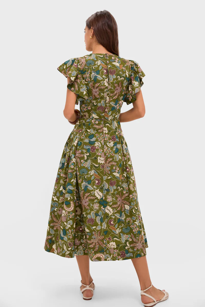 Ulla Johnson Darya Drop Waist Midi Dress Lichen
