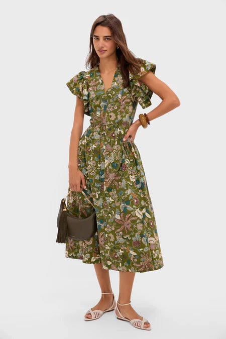 Ulla Johnson Darya Drop Waist Midi Dress Lichen