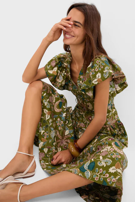 Ulla Johnson Darya Drop Waist Midi Dress Lichen