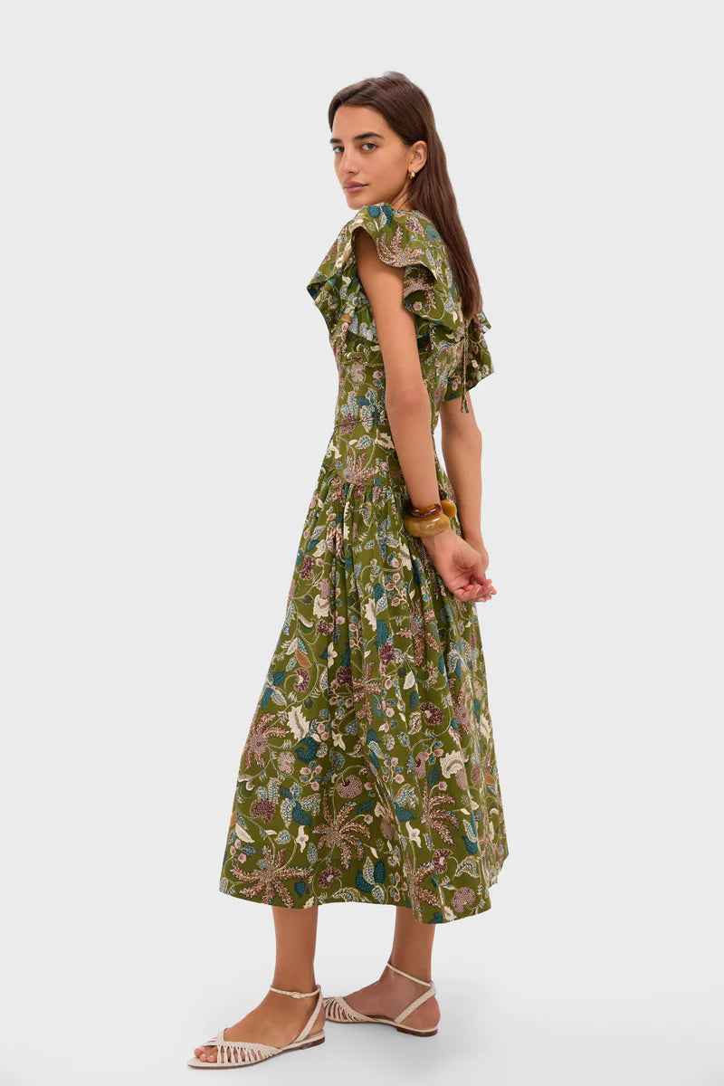 Ulla Johnson Darya Drop Waist Midi Dress Lichen