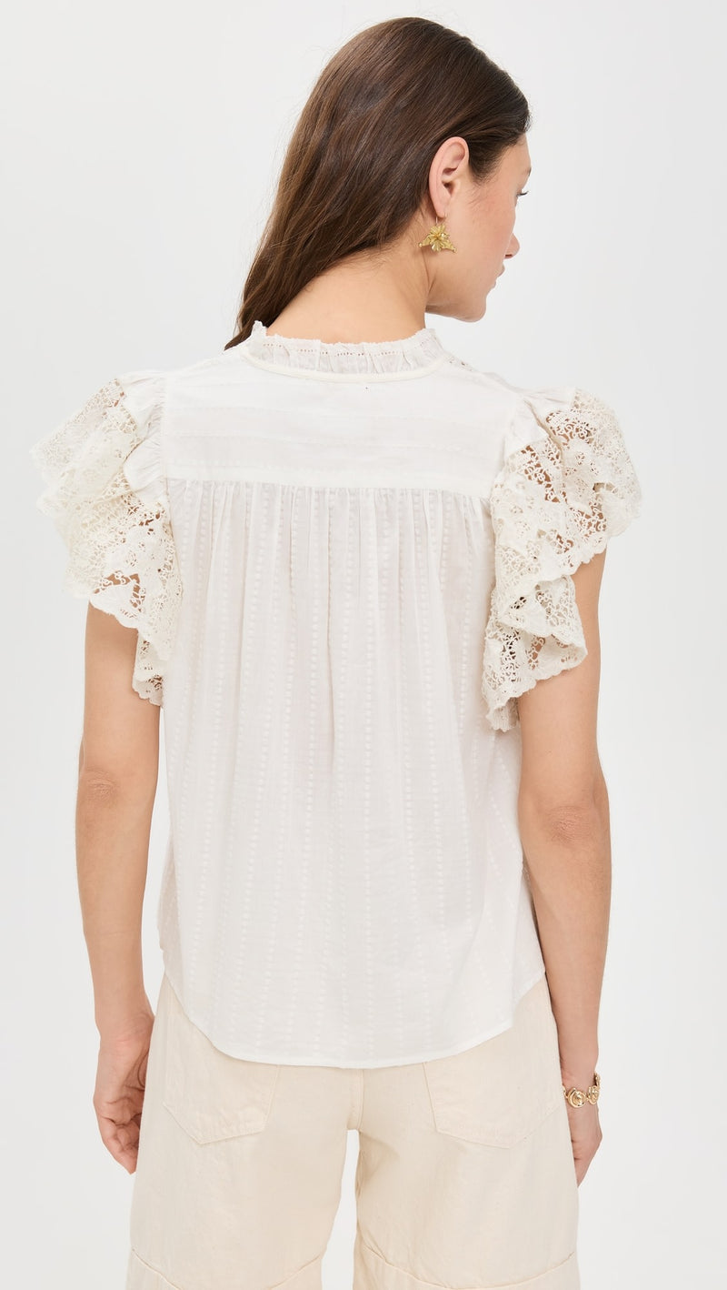 Ulla Johnson Jolie Flutter Sleeve Top Pristine