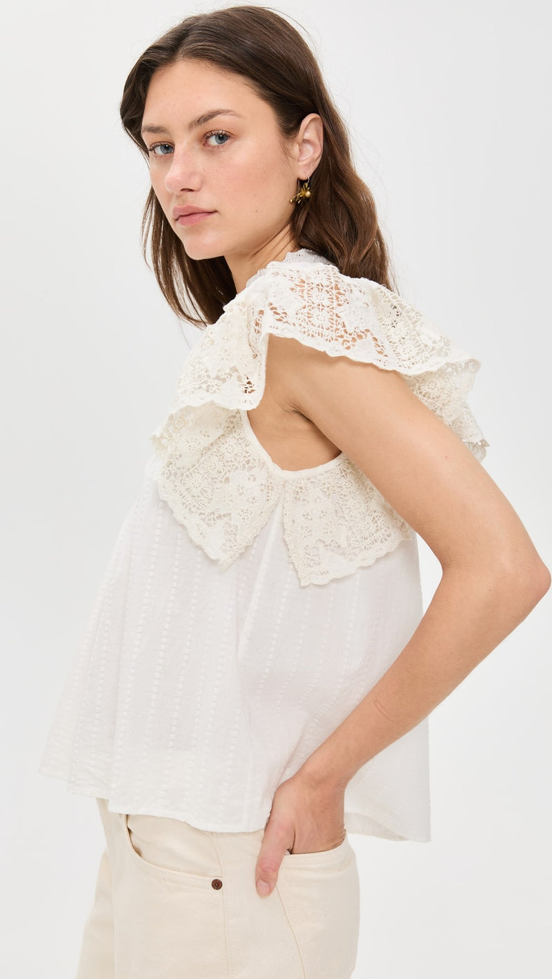 Ulla Johnson Jolie Flutter Sleeve Top Pristine