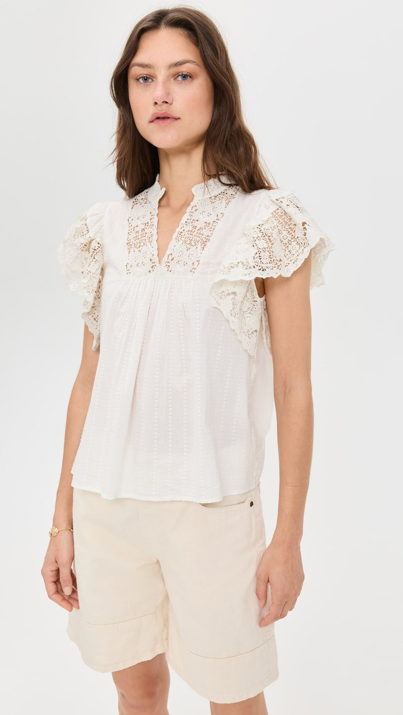 Ulla Johnson Jolie Flutter Sleeve Top Pristine