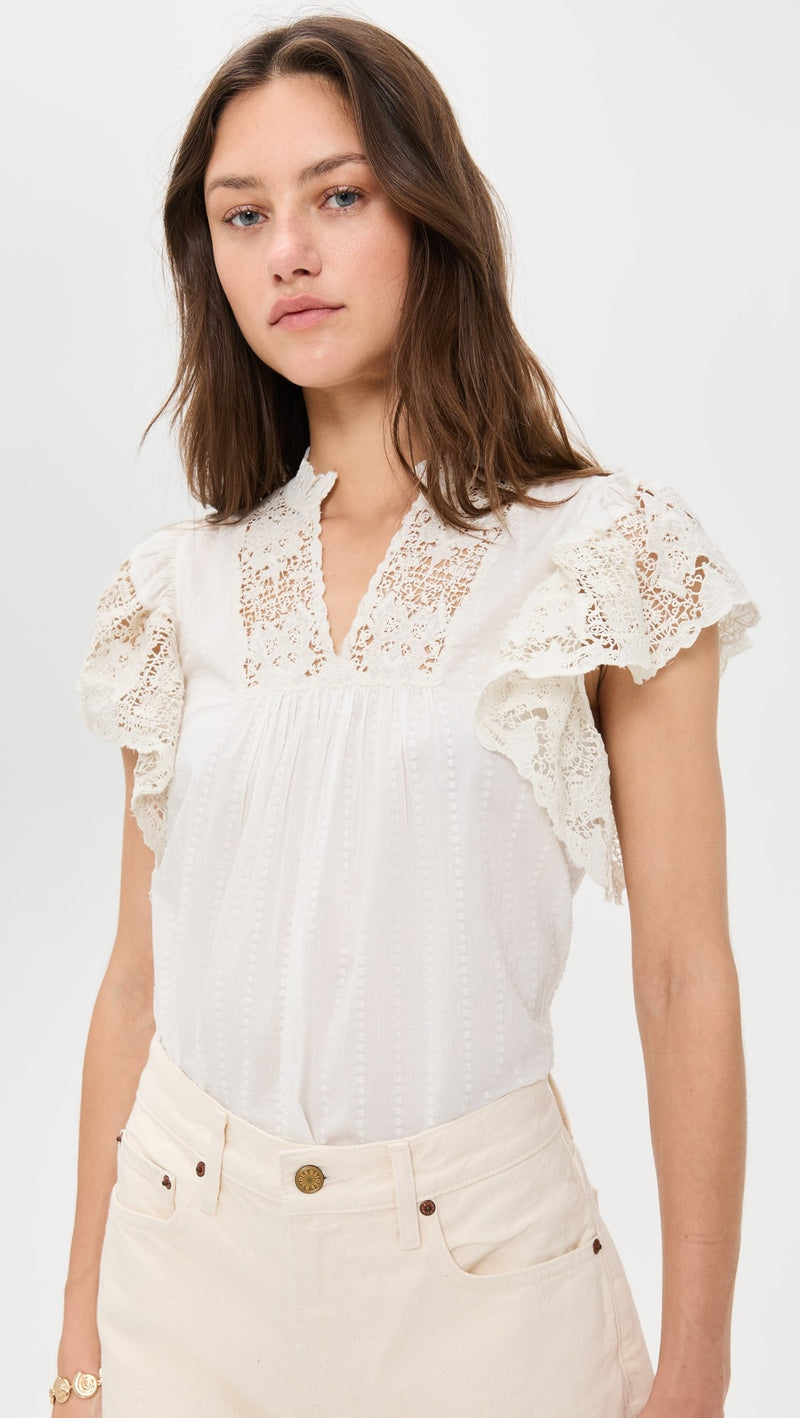 Ulla Johnson Jolie Flutter Sleeve Top Pristine