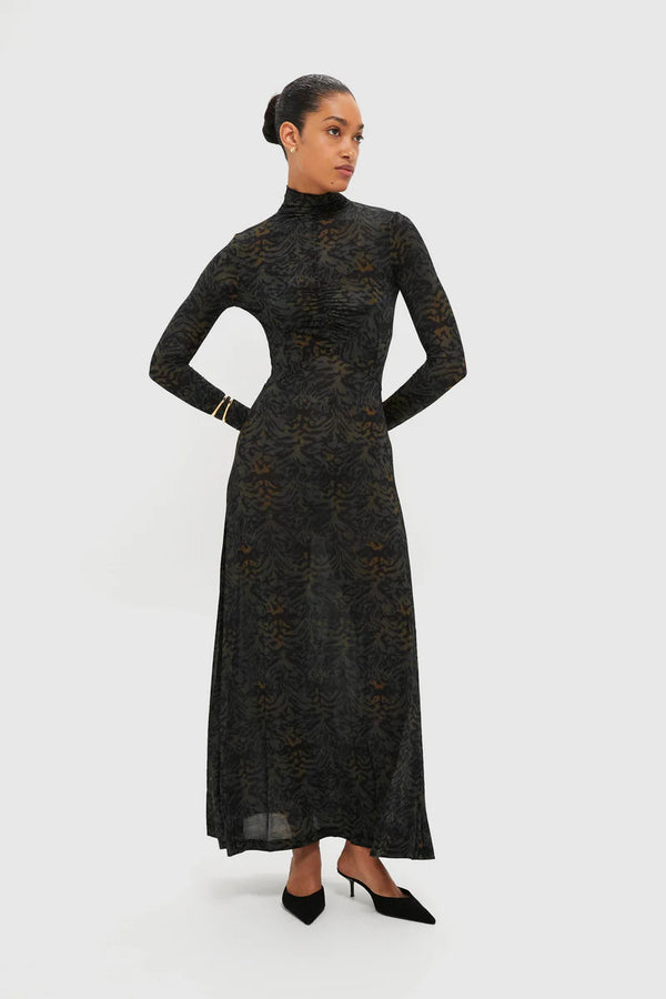 Ulla Johnson Koa Jersey Ruched Front Turtleneck Dress Desert Jasper