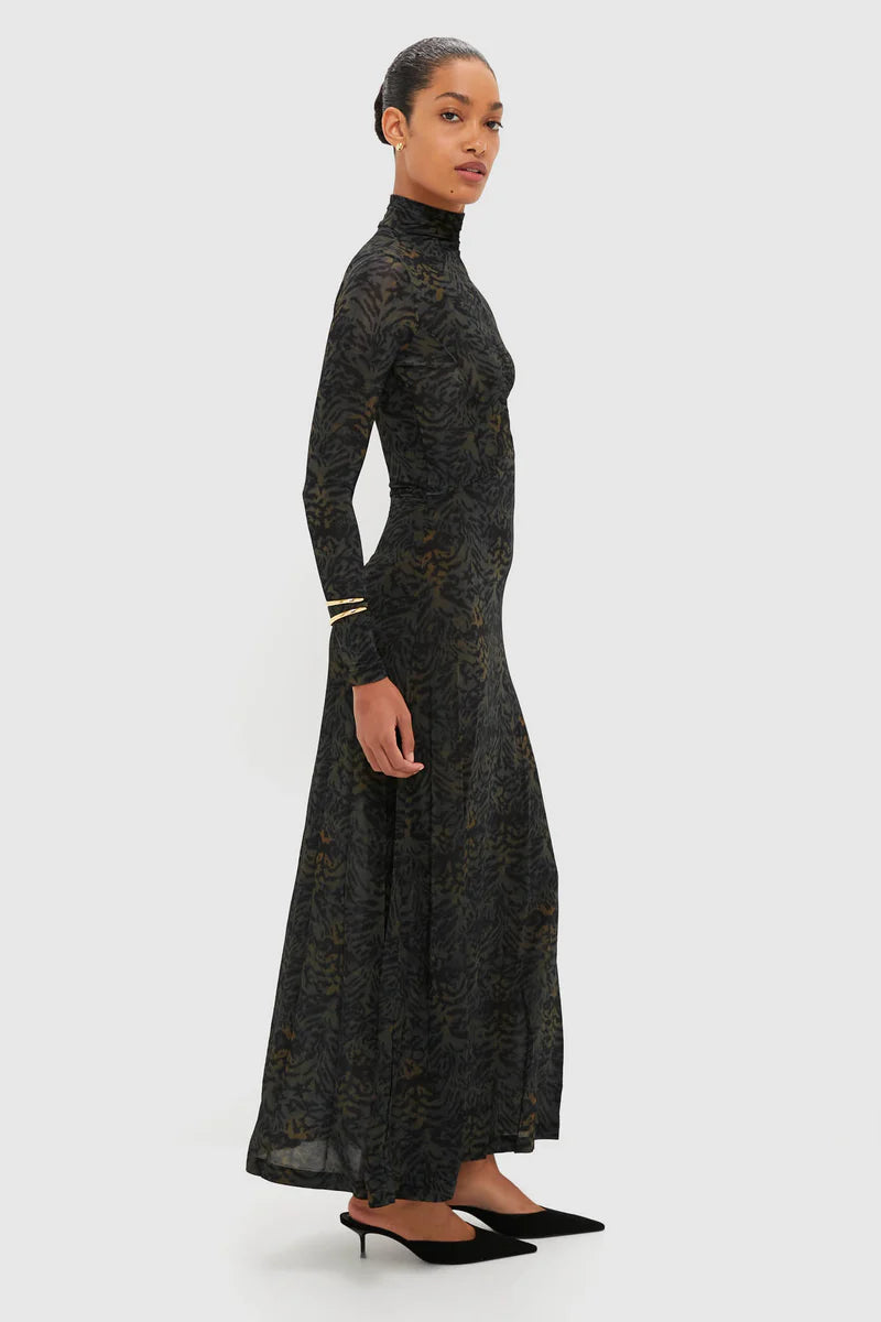 Ulla Johnson Koa Jersey Ruched Front Turtleneck Dress Desert Jasper