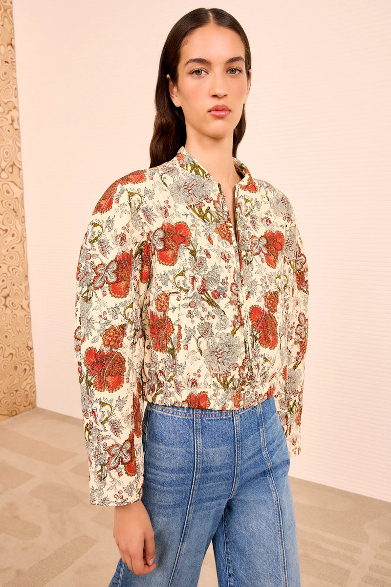 Ulla Johnson Lavinia Silk Quilted Bomber Jacket Wintergarden