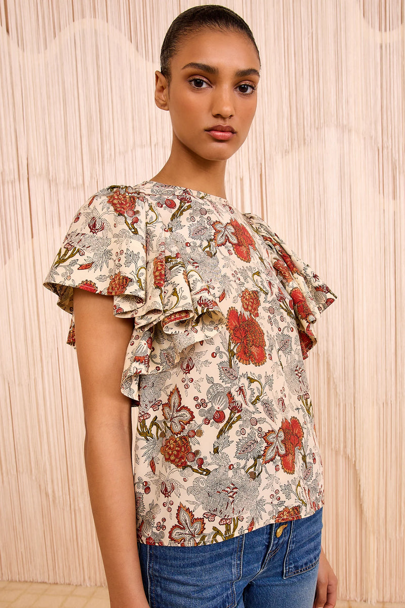 Ulla Johnson Lena Silk Flutter Sleeve Blouse Wintergarden