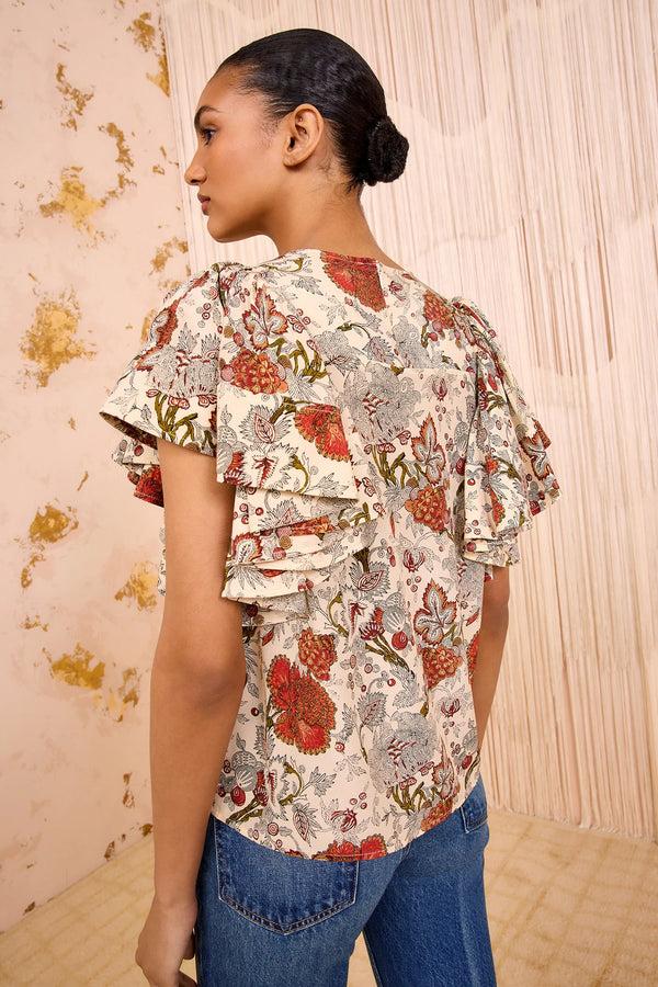Ulla Johnson Lena Silk Flutter Sleeve Blouse Wintergarden