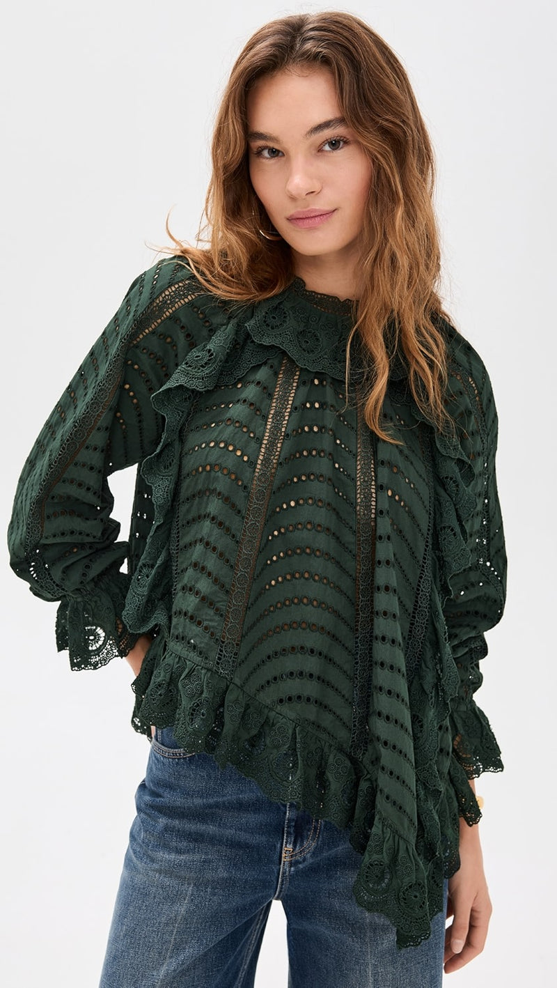 Ulla Johnson Marcella Asymmetrical Long Sleeve Blouse Cypress