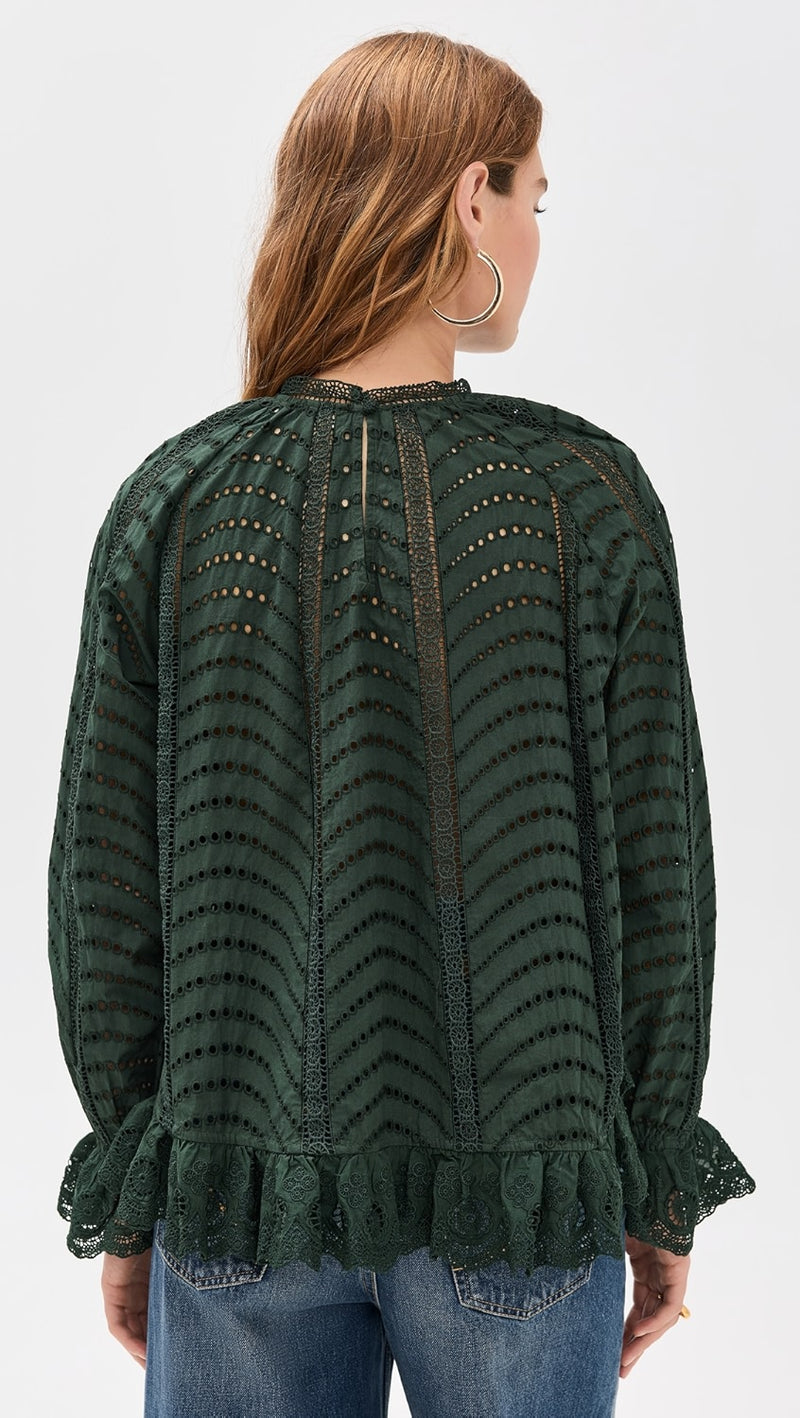 Ulla Johnson Marcella Asymmetrical Long Sleeve Blouse Cypress