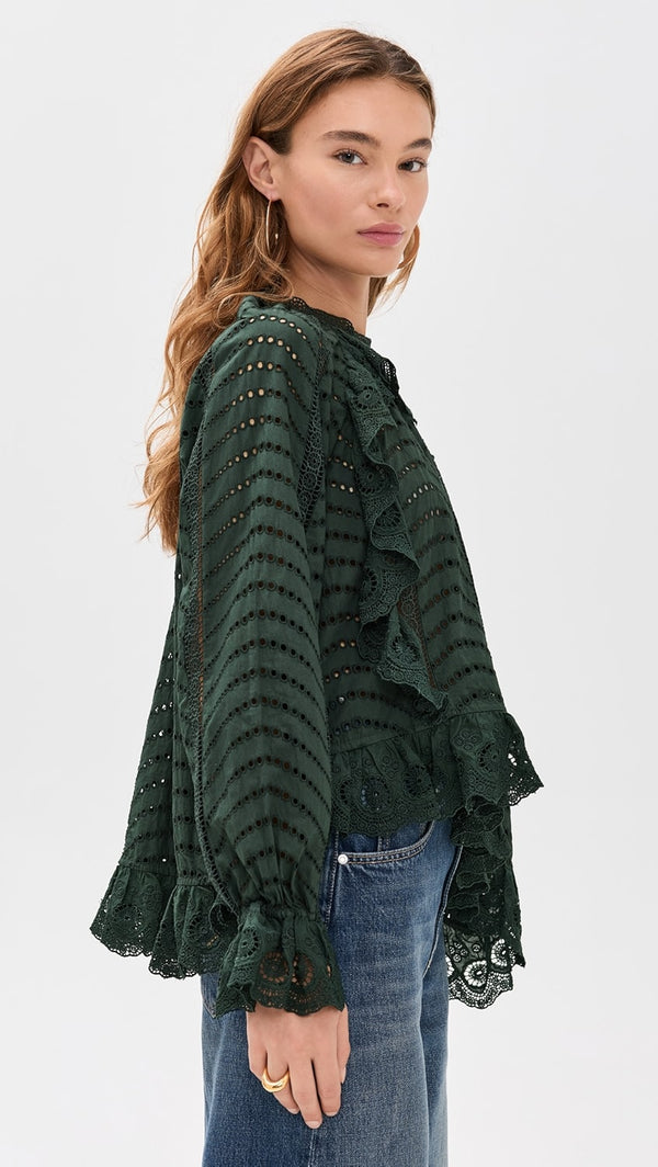 Ulla Johnson Marcella Asymmetrical Long Sleeve Blouse Cypress