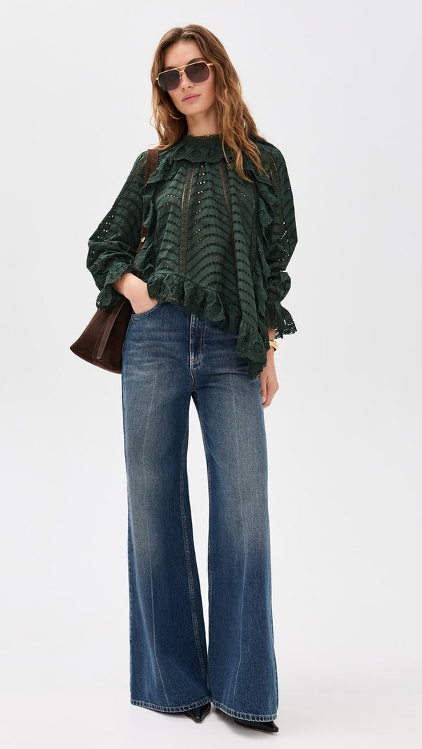 Ulla Johnson Marcella Asymmetrical Long Sleeve Blouse Cypress