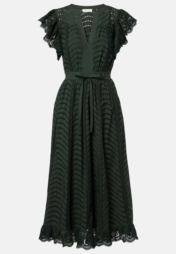 Ulla Johnson Olga Flutter Sleeve Midi Dress Cypress