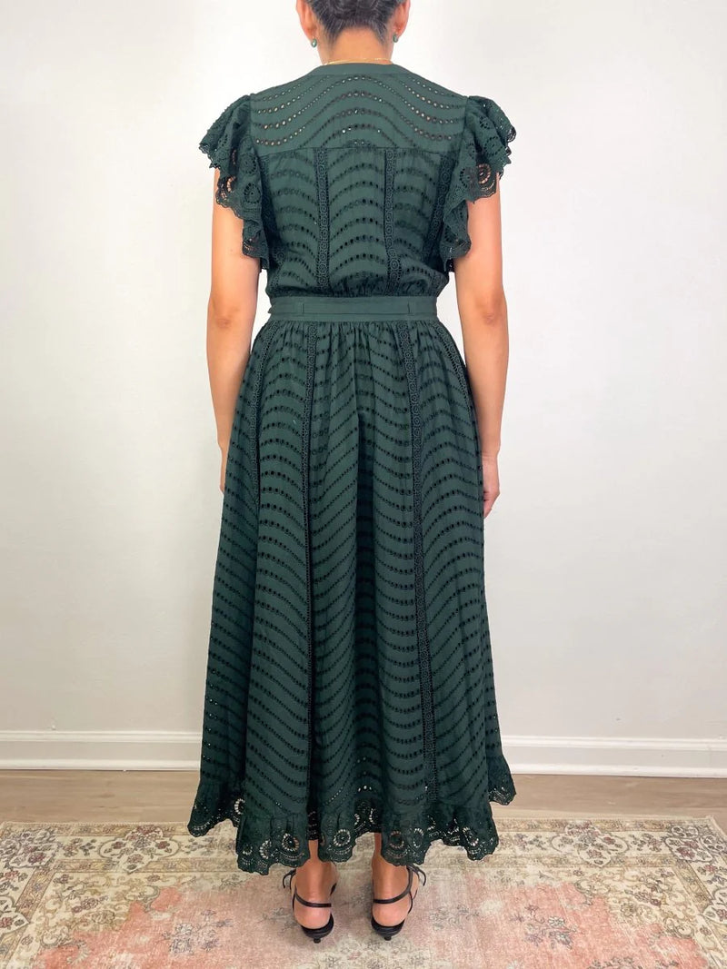 Ulla Johnson Olga Flutter Sleeve Midi Dress Cypress