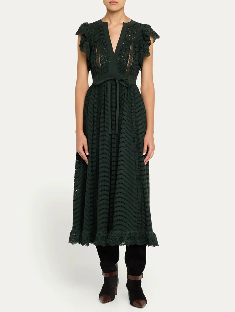 Ulla Johnson Olga Flutter Sleeve Midi Dress Cypress
