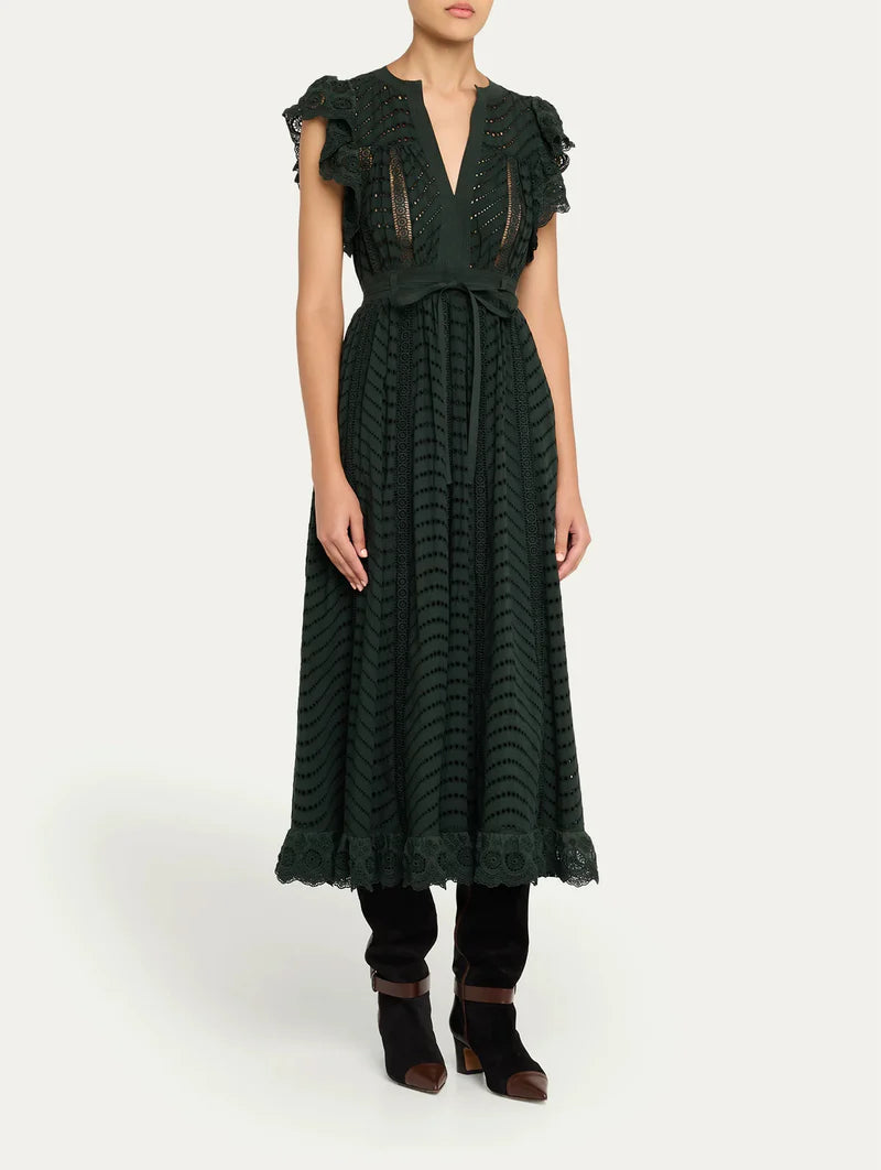 Ulla Johnson Olga Flutter Sleeve Midi Dress Cypress