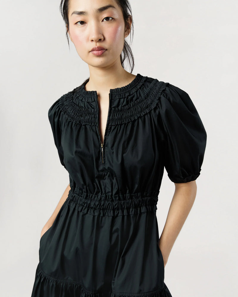 Ulla Johnson Othella Short Sleeve Midi Dress Noir