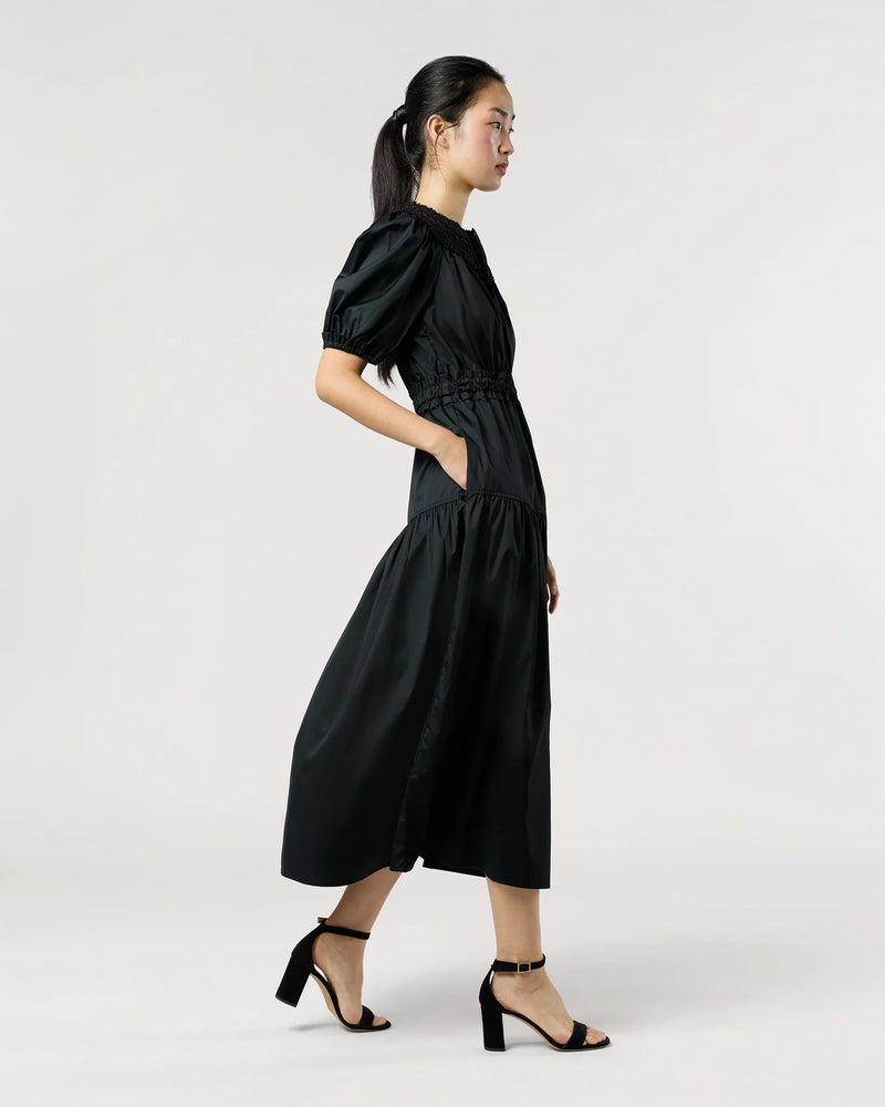 Ulla Johnson Othella Short Sleeve Midi Dress Noir