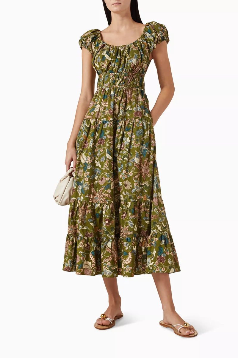 Ulla Johnson Paloma Cap Sleeve Midi Dress Lichen