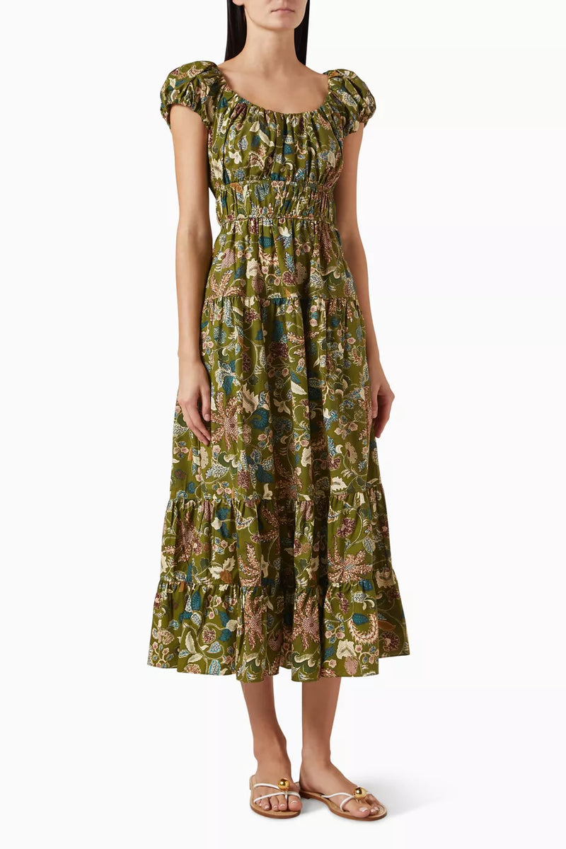 Ulla Johnson Paloma Cap Sleeve Midi Dress Lichen