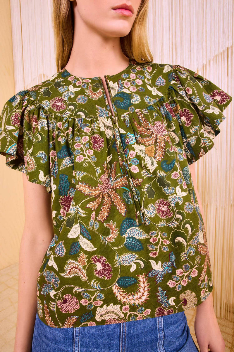Ulla Johnson Perline Flutter Sleeve Blouse Lichen