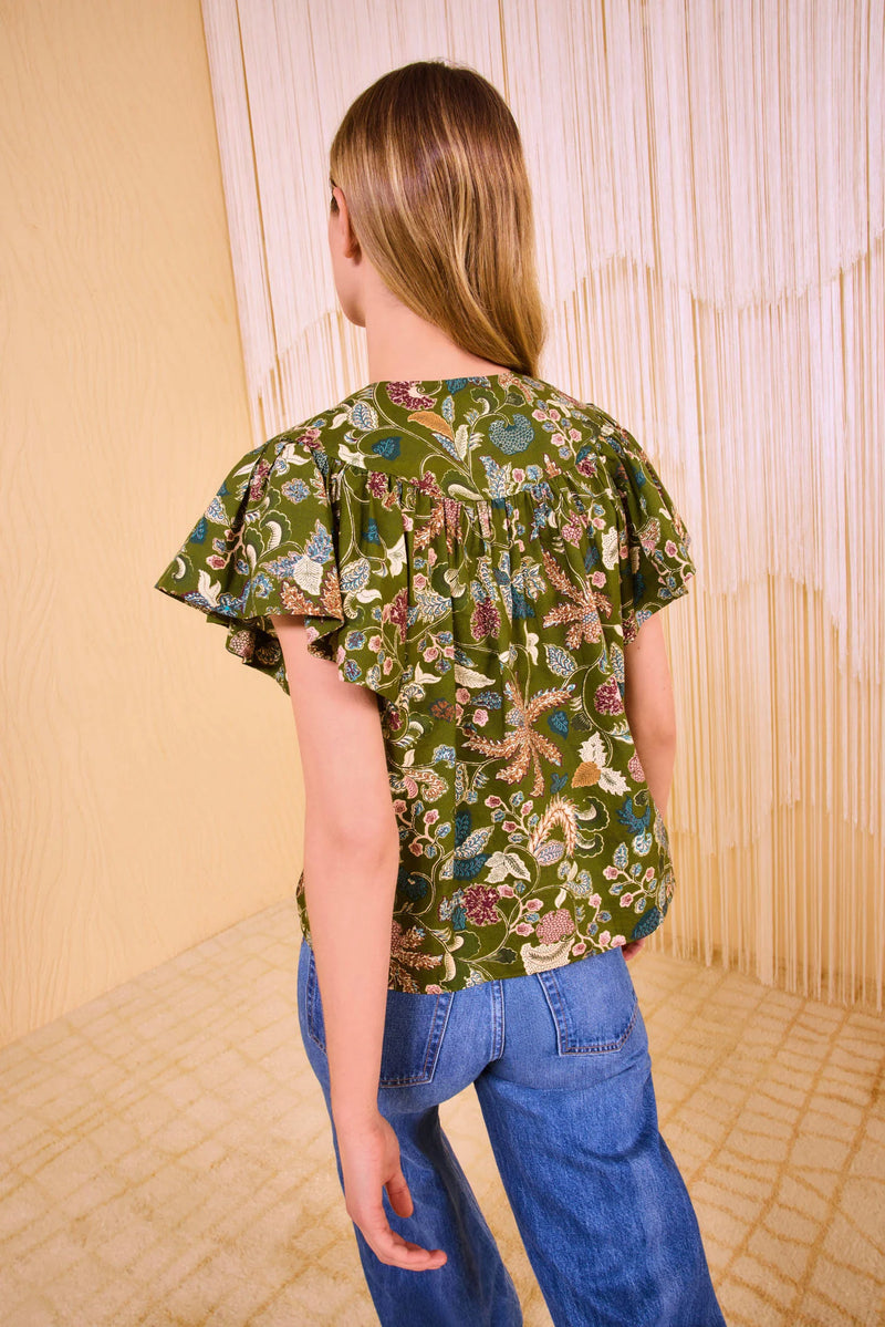 Ulla Johnson Perline Flutter Sleeve Blouse Lichen