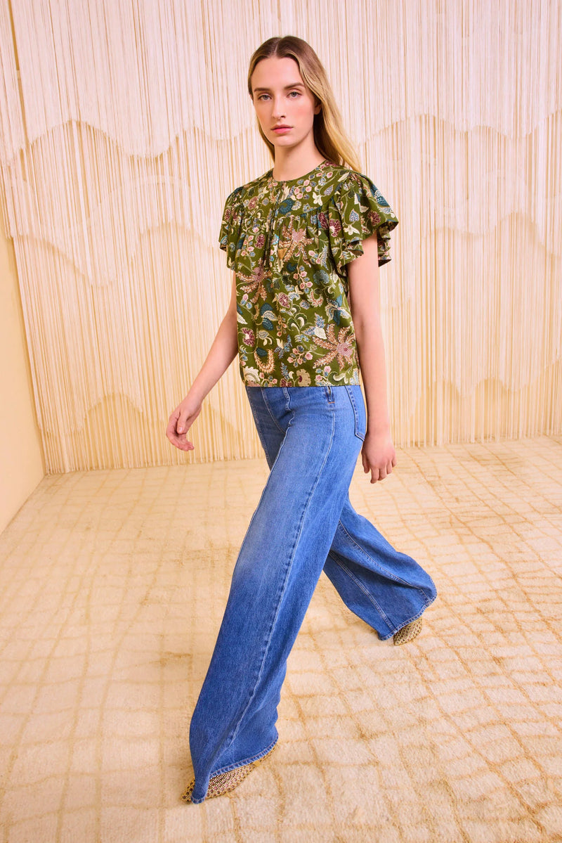 Ulla Johnson Perline Flutter Sleeve Blouse Lichen