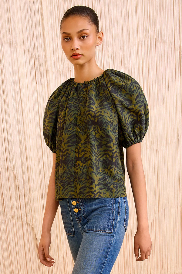 Ulla Johnson Talie Silk Short Sleeve Blouse Desert Jasper
