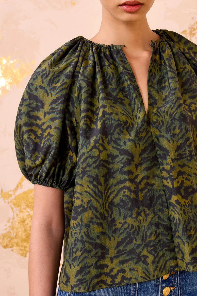 Ulla Johnson Talie Silk Short Sleeve Blouse Desert Jasper