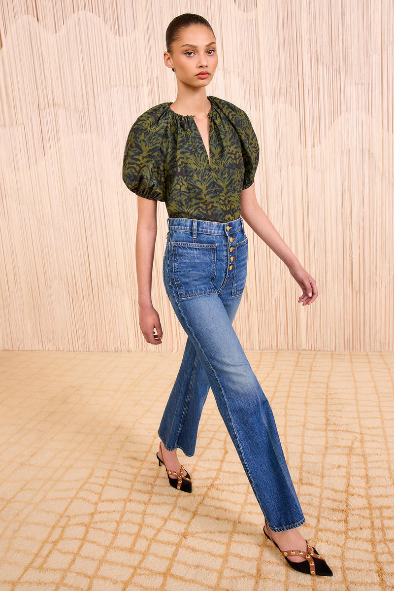 Ulla Johnson Talie Silk Short Sleeve Blouse Desert Jasper