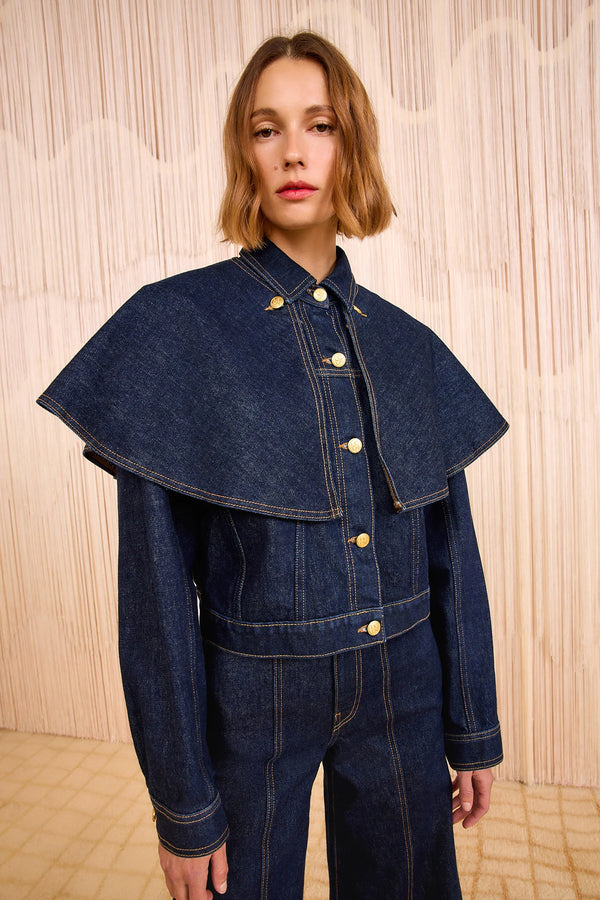 Ulla Johnson The Agata Denim Cape Jacket Tigris