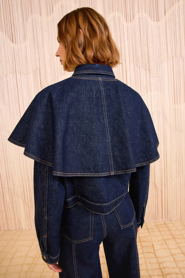 Ulla Johnson The Agata Denim Cape Jacket Tigris