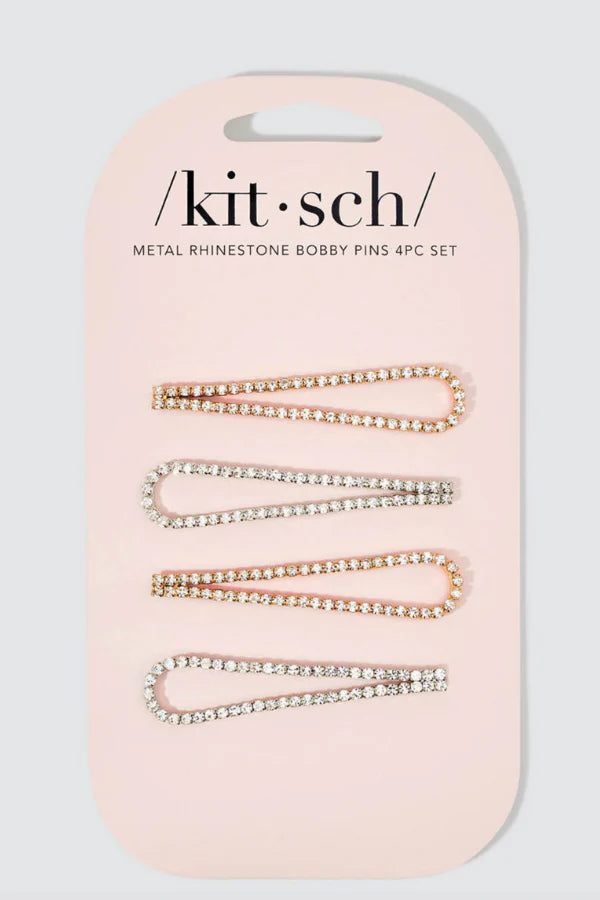 Kit.Sch Metal Rhinestone Drop Bobby Pins 4pcs - Gold and Silver