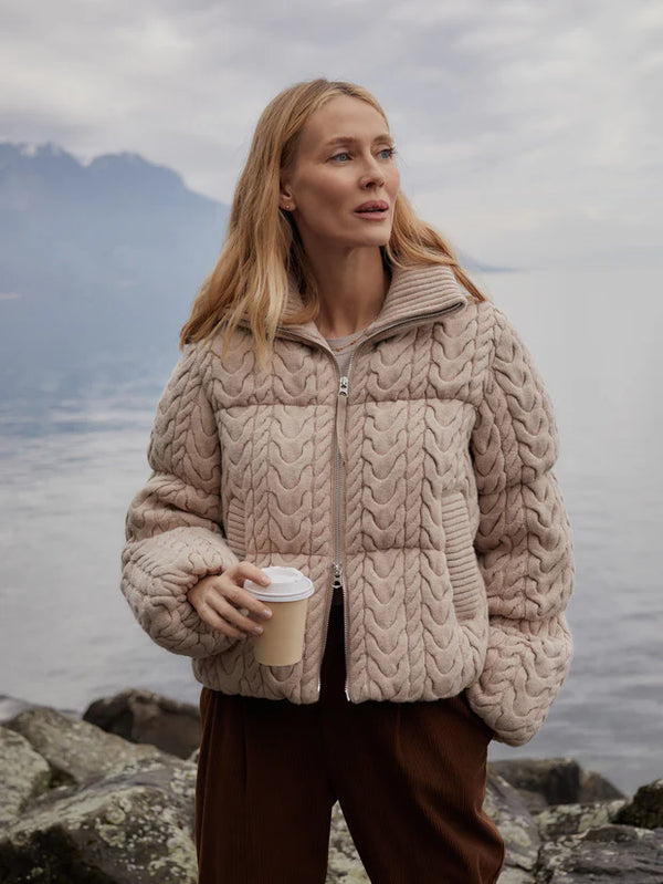 Varley Reggie Cable Knit Puffer - Light Taupe