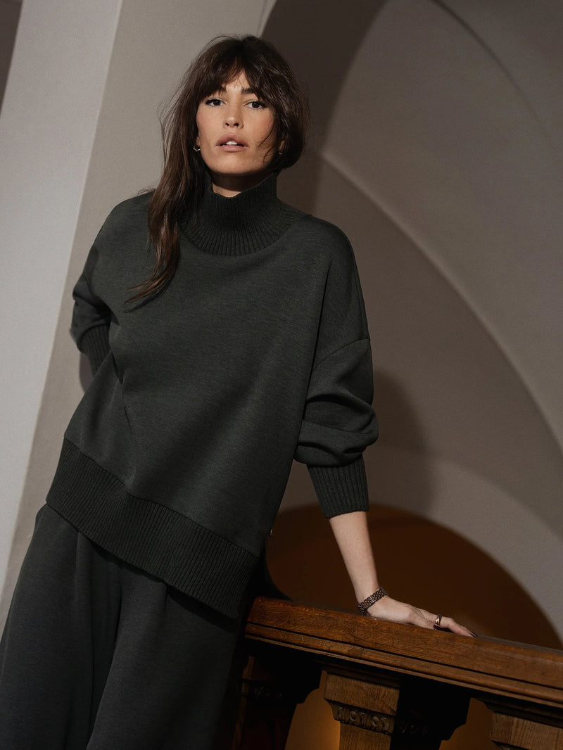 Varley Barker High Neck Sweat - Olive Marl