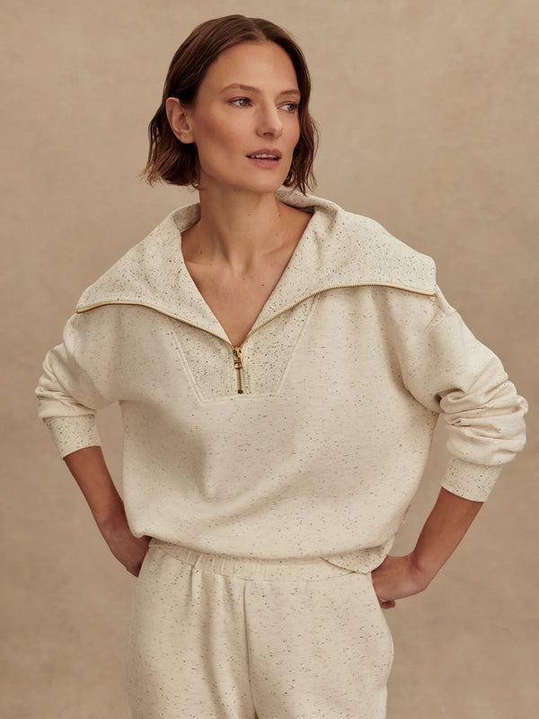 Varley Catherine Half Zip Sweat - Ivory Marl Fleck