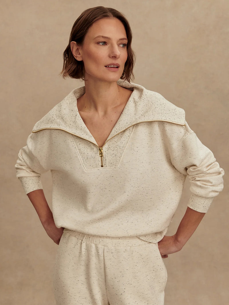 Varley Catherine Half Zip Sweat - Ivory Marl Fleck