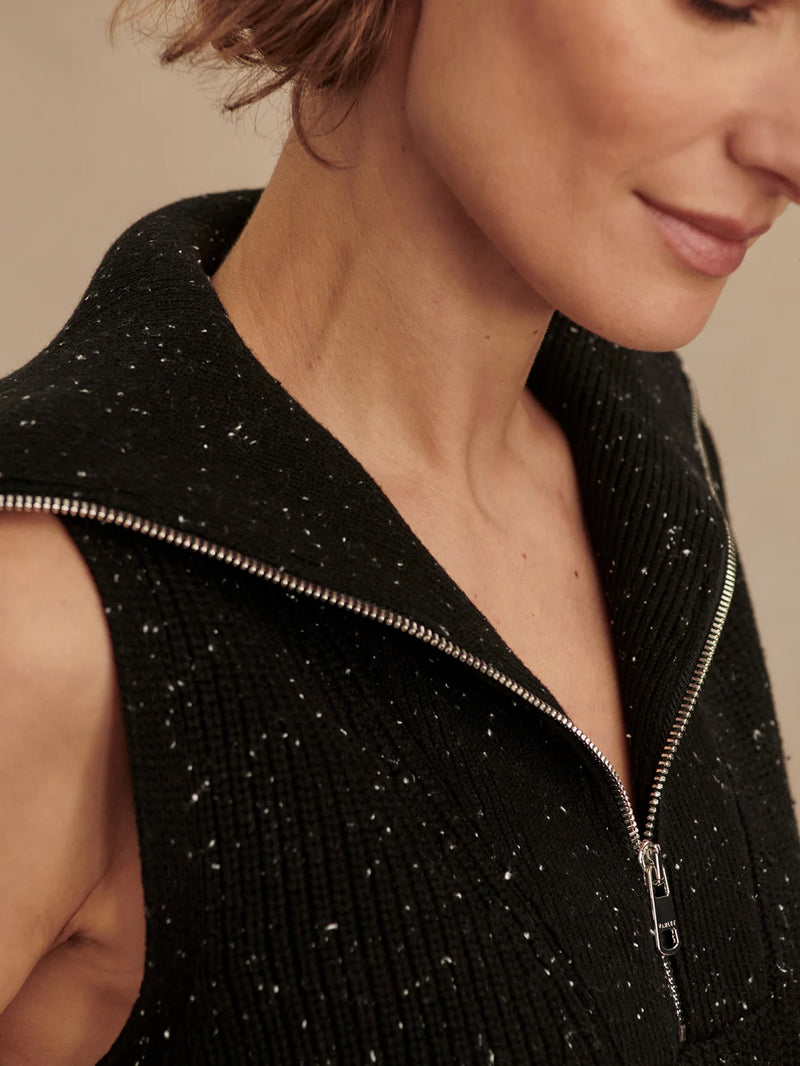 Varley Hally Half Zip Rib Vest - Black Fleck
