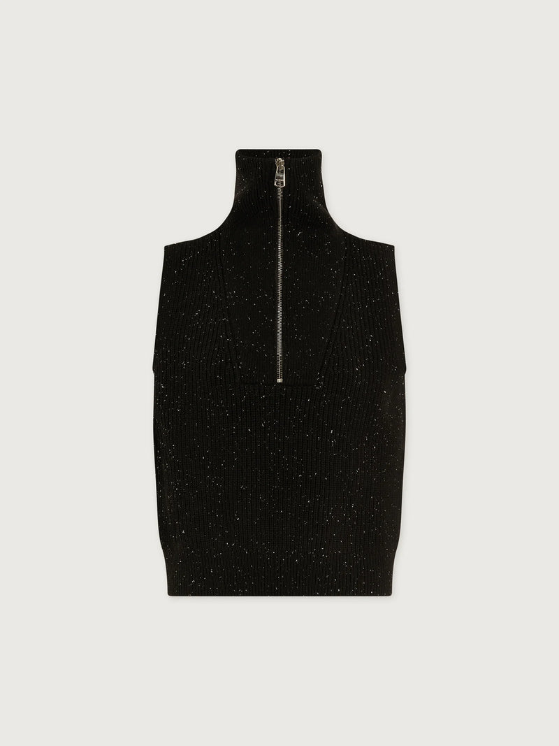 Varley Hally Half Zip Rib Vest - Black Fleck
