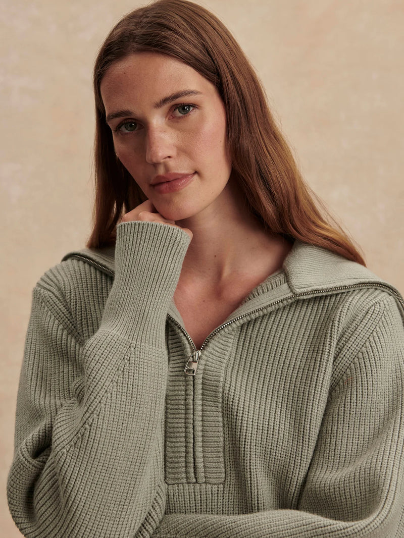 Varley Maura Half Zip Rib Knit - Agate Grey