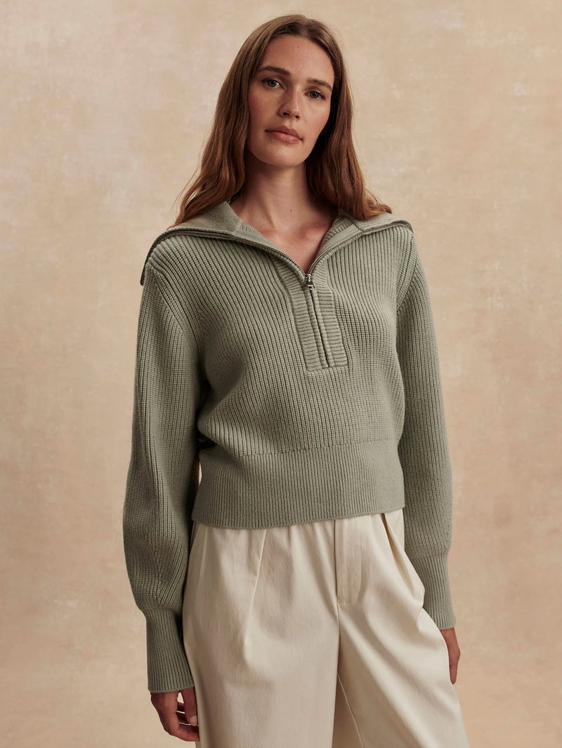 Varley Maura Half Zip Rib Knit - Agate Grey