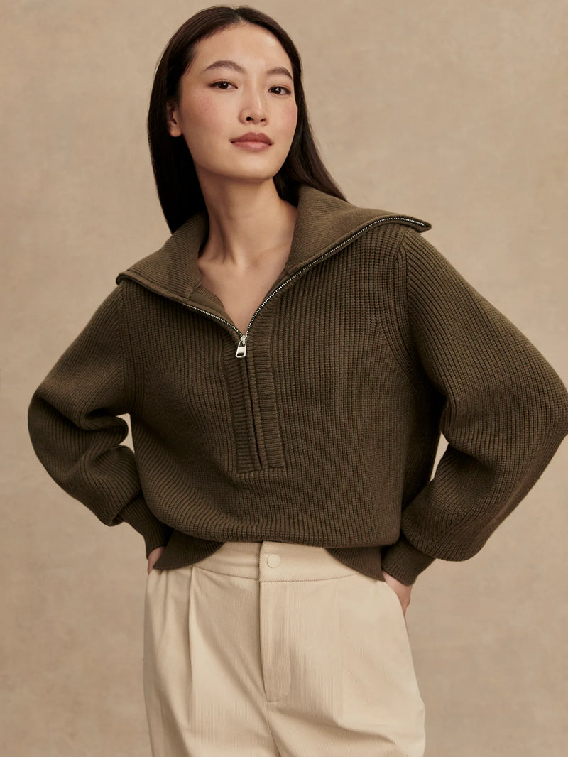 Varley Maura Half Zip Rib Knit - Olive Night