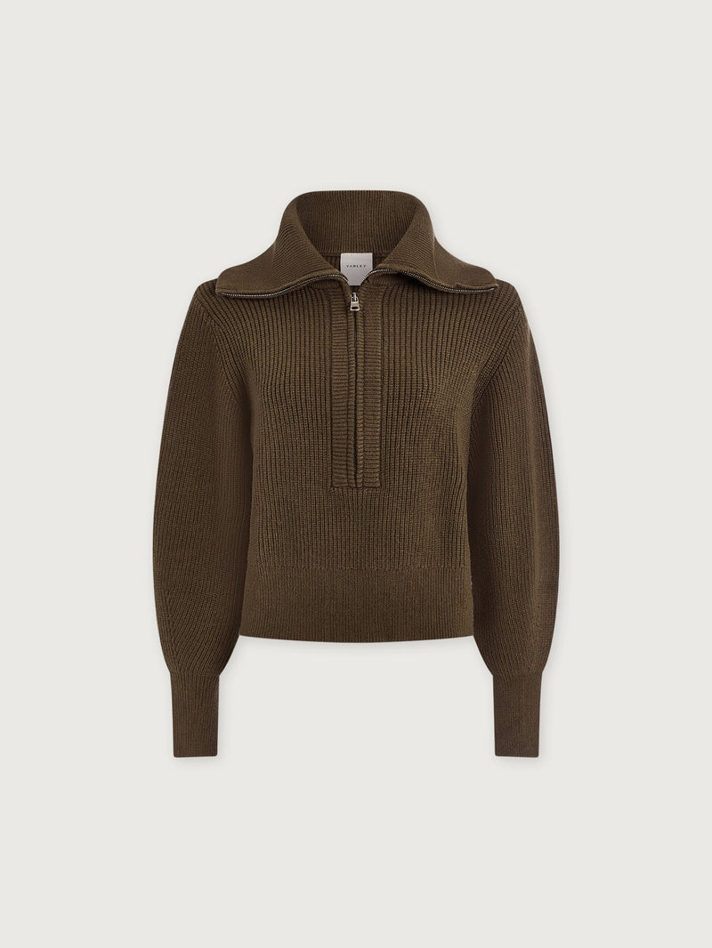 Varley Maura Half Zip Rib Knit - Olive Night