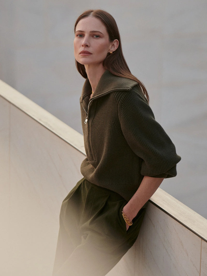 Varley Maura Half Zip Rib Knit - Olive Night